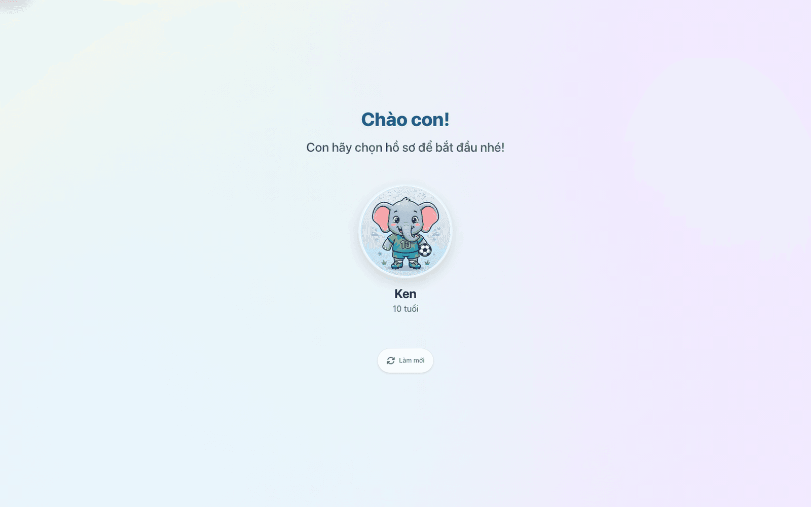 Ảnh chụp Chocon Desktop ở màn chọn hồ sơ học tập với avatar và tên của trẻ.