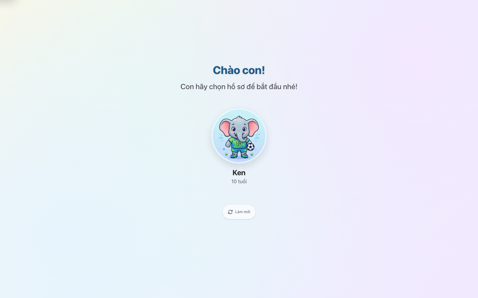Ảnh chụp Chocon Desktop ở màn chọn hồ sơ học tập với avatar và tên của trẻ.
